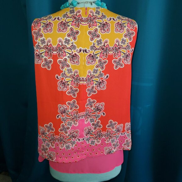 Rose & Olive Orange & Pink Floral Sheer Blouse - M - Picture 2 of 7
